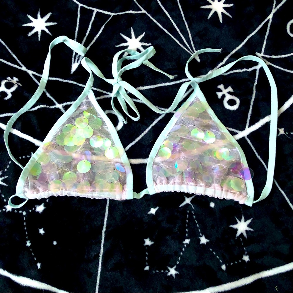 Shop B Glitz rave baby blue holo bikini top